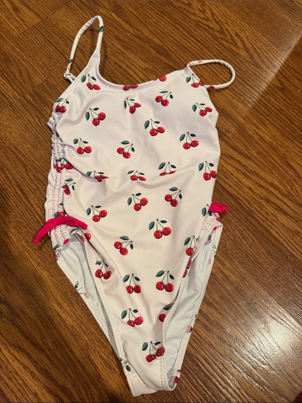 SHEIN White Cherry Print Kids One-Piece Swimsuit
